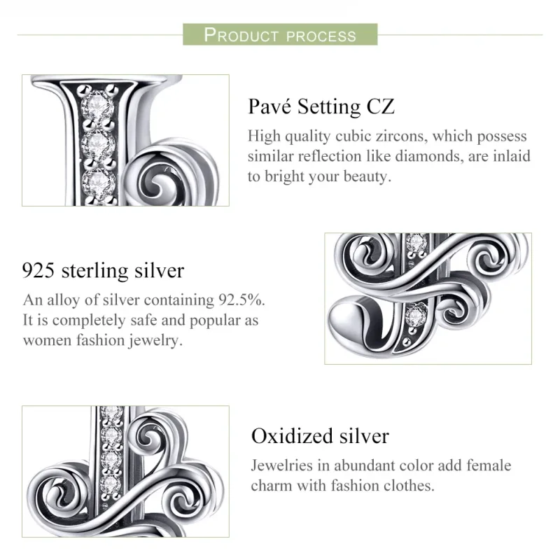 (slika za)  Obesek s bleščečimi pavé cvetovi v stilu Pandora, črka J - BSC030-J - Ogled 6