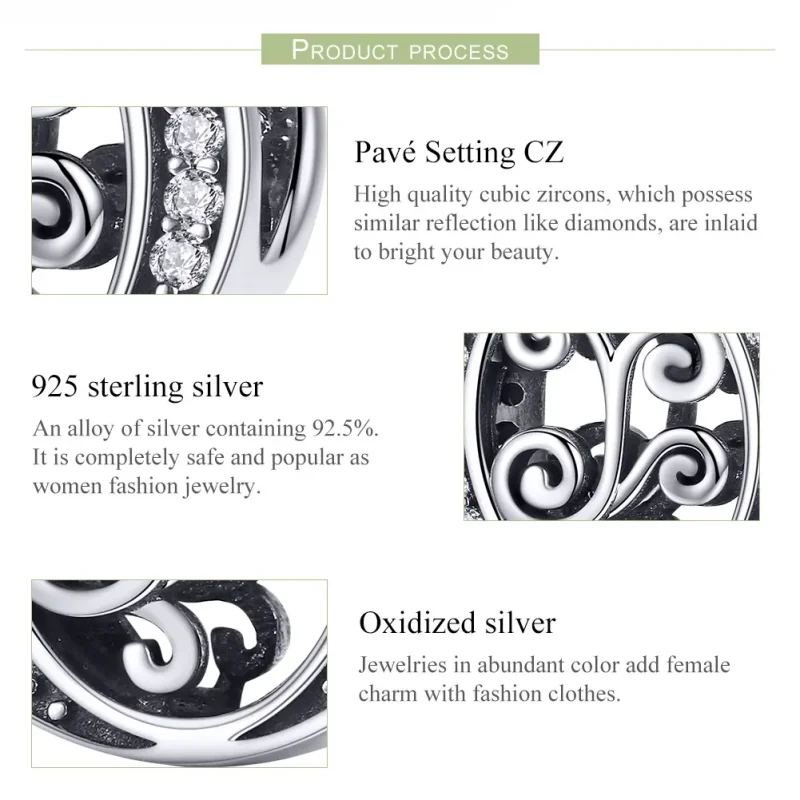 (slika za)  Obesek s bleščečimi pavé cvetovi v stilu Pandora, črka O - BSC030-O - Ogled 6