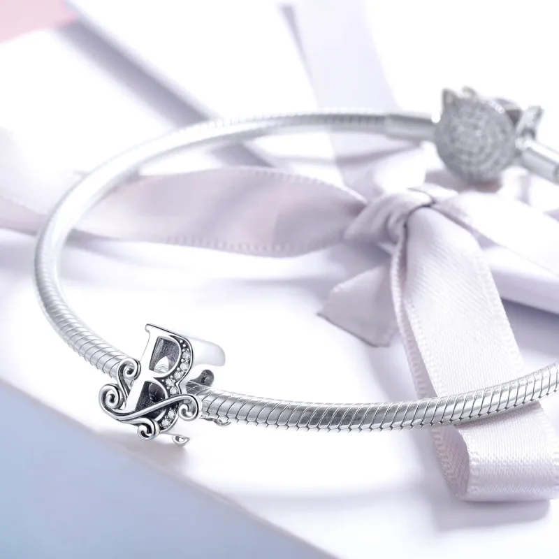 (slika za)  Obesek s bleščečimi pavéji v obliki črke B v slogu Pandora - BSC030-B - Ogled 3