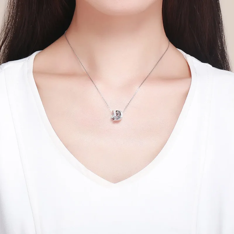 (slika za)  Obesek s bleščečimi pavéji v obliki črke D v stilu Pandora - BSC030-D - Ogled 5