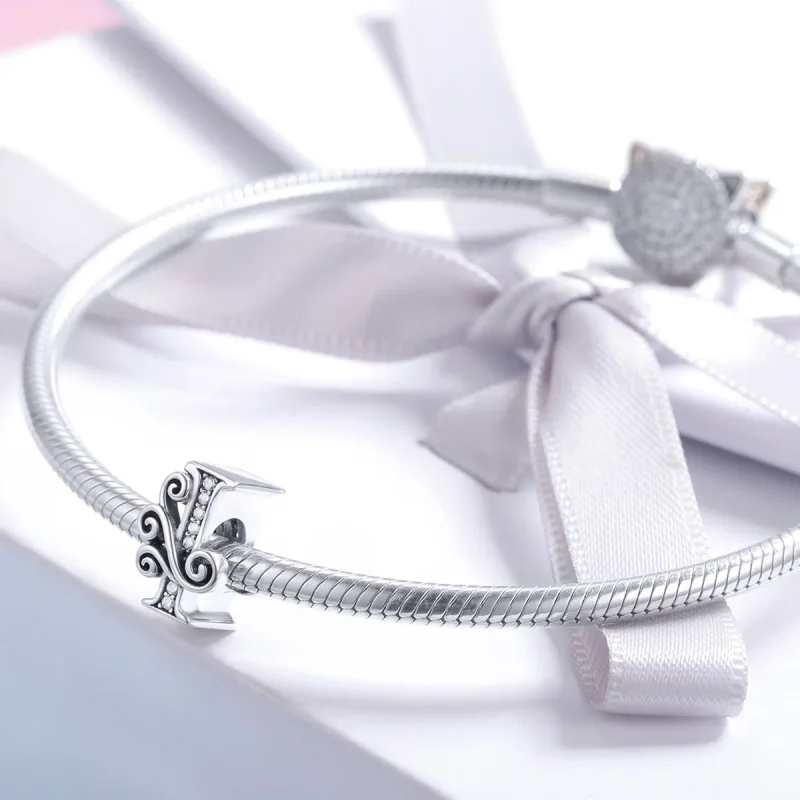 (slika za)  Obesek s bleščečimi pavéji v obliki črke I v stilu Pandora - BSC030-I - Ogled 3