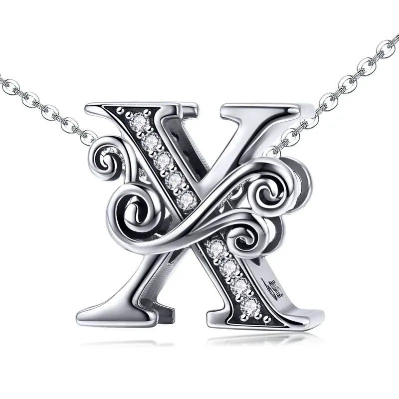 (slika za)  Obesek s bleščečimi pavéji v obliki črke X v slogu Pandora - BSC030-X - Ogled 2