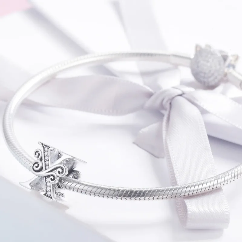 (slika za)  Obesek s bleščečimi pavéji v obliki črke X v slogu Pandora - BSC030-X - Ogled 3