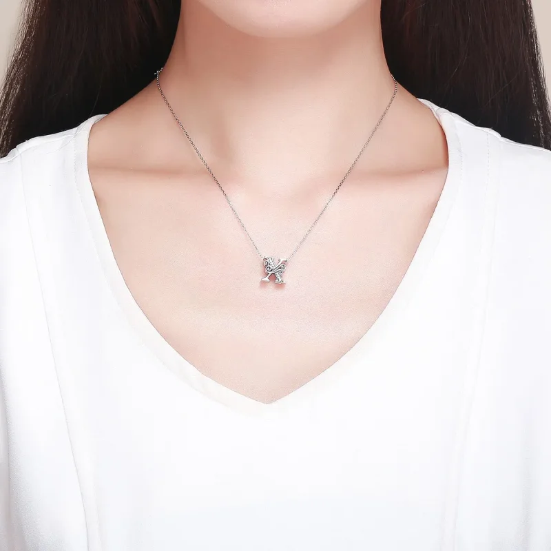 (slika za)  Obesek s bleščečimi pavéji v obliki črke X v slogu Pandora - BSC030-X - Ogled 5