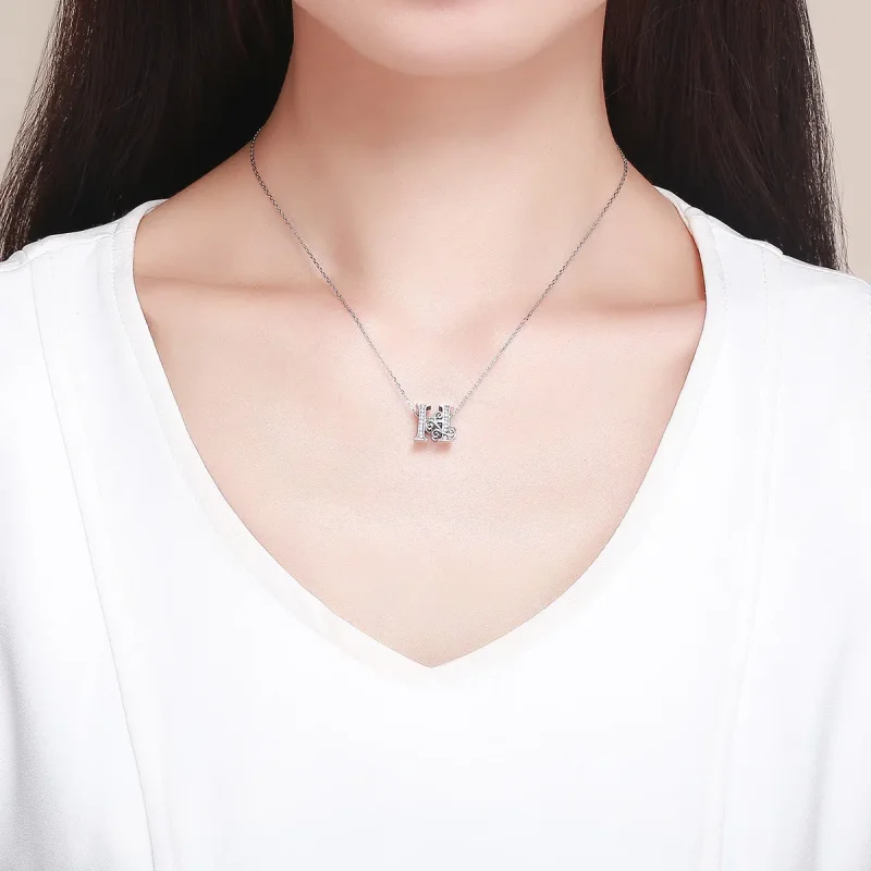 (slika za) Obesek s bleščečimi rožicami v obliki črke H v stilu Pandora - BSC030-H - Ogled 5