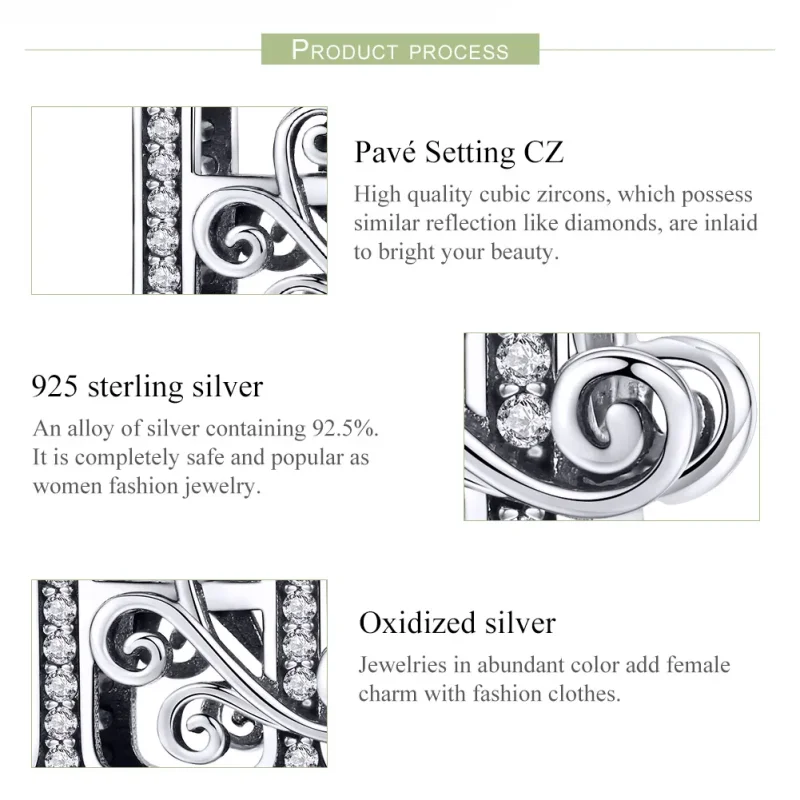 (slika za) Obesek s bleščečimi rožicami v obliki črke H v stilu Pandora - BSC030-H - Ogled 6