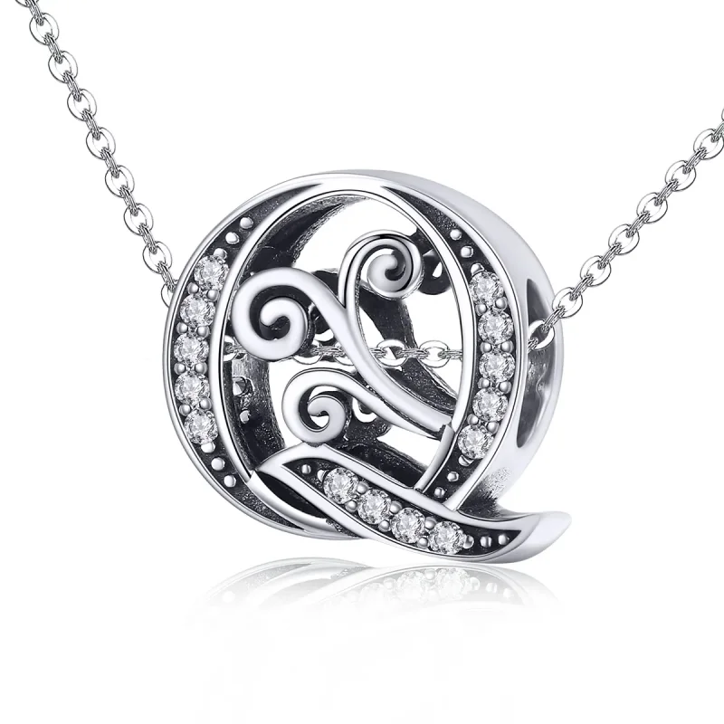 (slika za)  Obesek s bleščečimi rožicami v obliki črke Q v stilu Pandora - BSC030-Q - Ogled 2