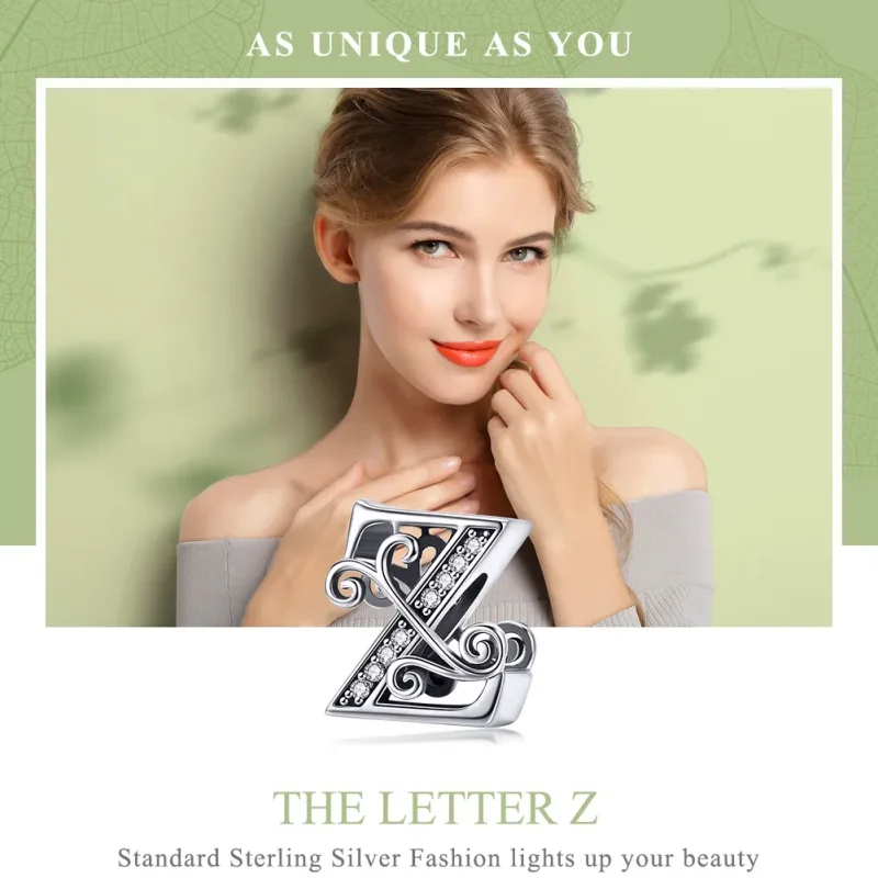 (slika za)  Obesek s bleščečo rožo Pavé v stilu Pandora, črka Z - BSC030-Z - Ogled 7
