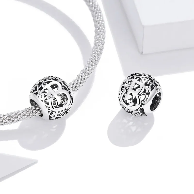 (slika za)  Obesek z odprto rožo v stilu Pandora, črka B - SCC1444-B - Ogled 4