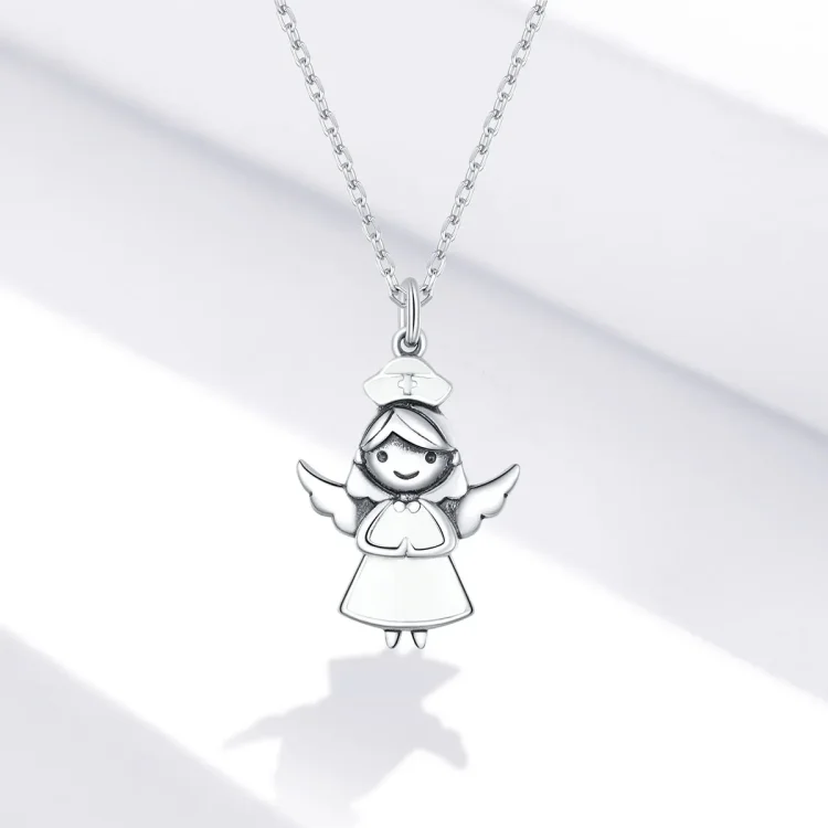 Ogrlica z belim obeskom Angel Pandora Style - SCN425
