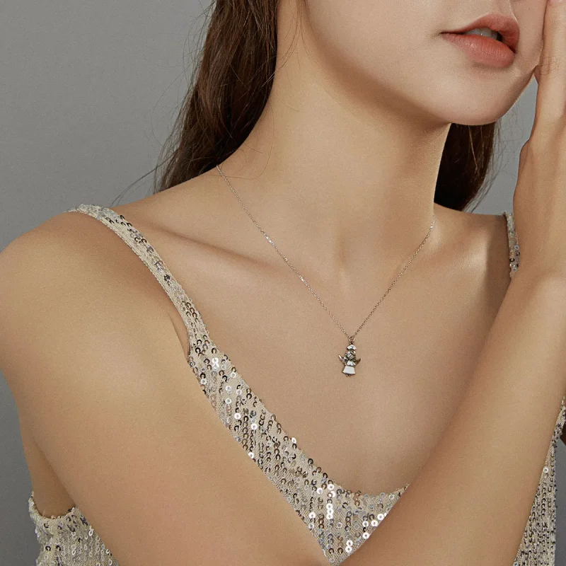 (slika za) Ogrlica z belim obeskom Angel Pandora Style - SCN425 - Ogled 8