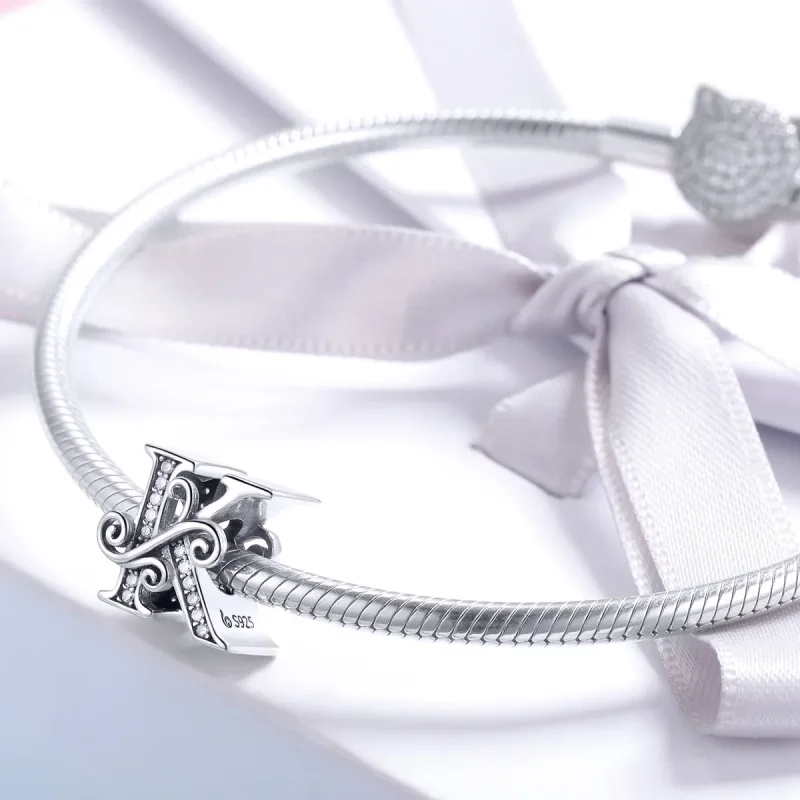 (slika za)  Pandora Style Bleščeč Pavé Cvetlični obesek s črko K - BSC030-K - Ogled 3