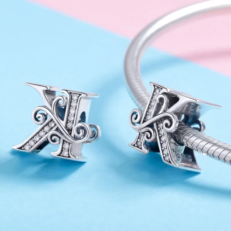 (slika za)  Pandora Style Bleščeč Pavé Cvetlični obesek s črko K - BSC030-K - Ogled 4