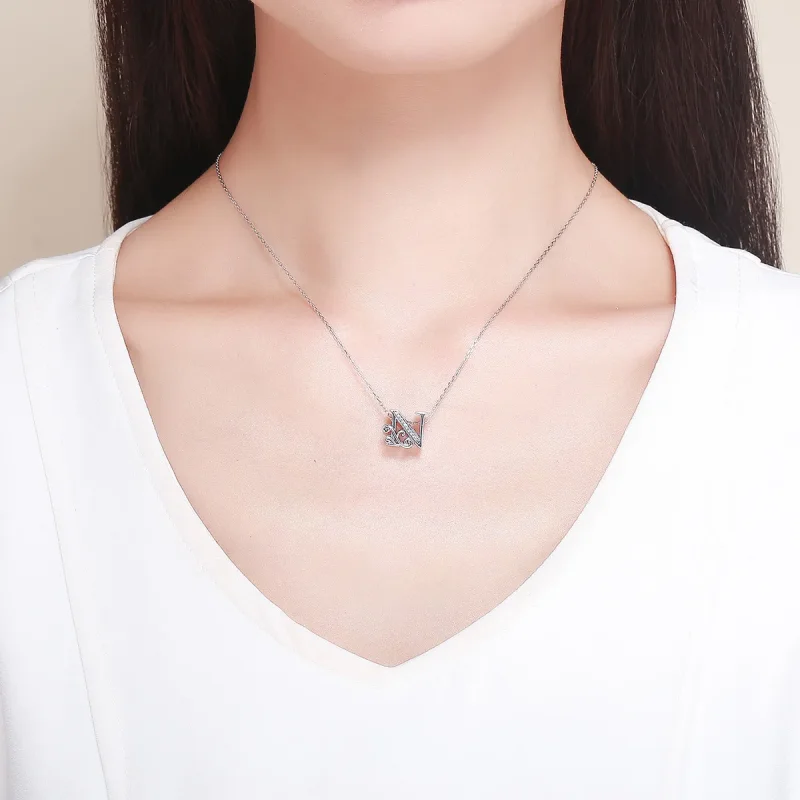 (slika za)  Pandora Style Bleščeč Pavé Obesek s črko N v obliki cvetov - BSC030-N - Ogled 5