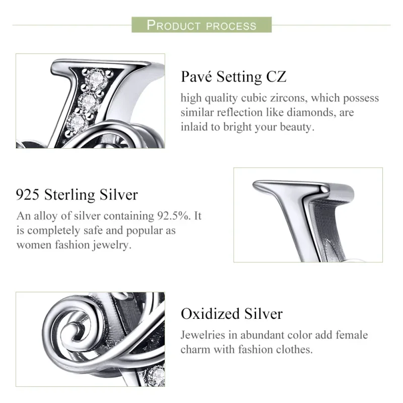 (slika za) Pandora Style Bleščeč Pavé Obesek s črko V v obliki cvetov - BSC030-V - Ogled 6