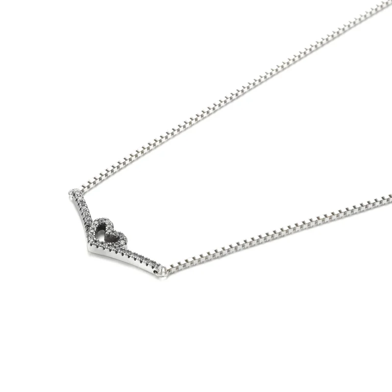 (slika za) PANDORA Bleščeča ogrlica Wishbone Heart Collier - 399273C01 - Ogled 2