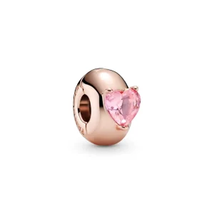 (slika za) PANDORA Obesek za sponke Pink Heart Solitaire - 789203C01