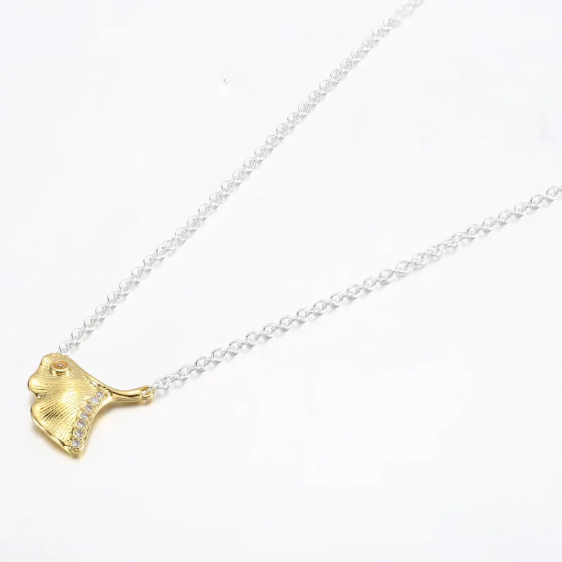 (slika za) PANDORA Ginkgo srebro šterling in 14k pozlačen ovratnik s prozornim kubičnim cir - Ogled 2