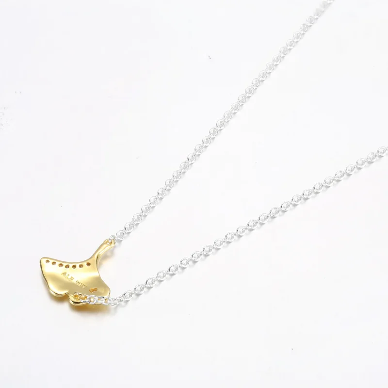 (slika za) PANDORA Ginkgo srebro šterling in 14k pozlačen ovratnik s prozornim kubičnim cir - Ogled 3