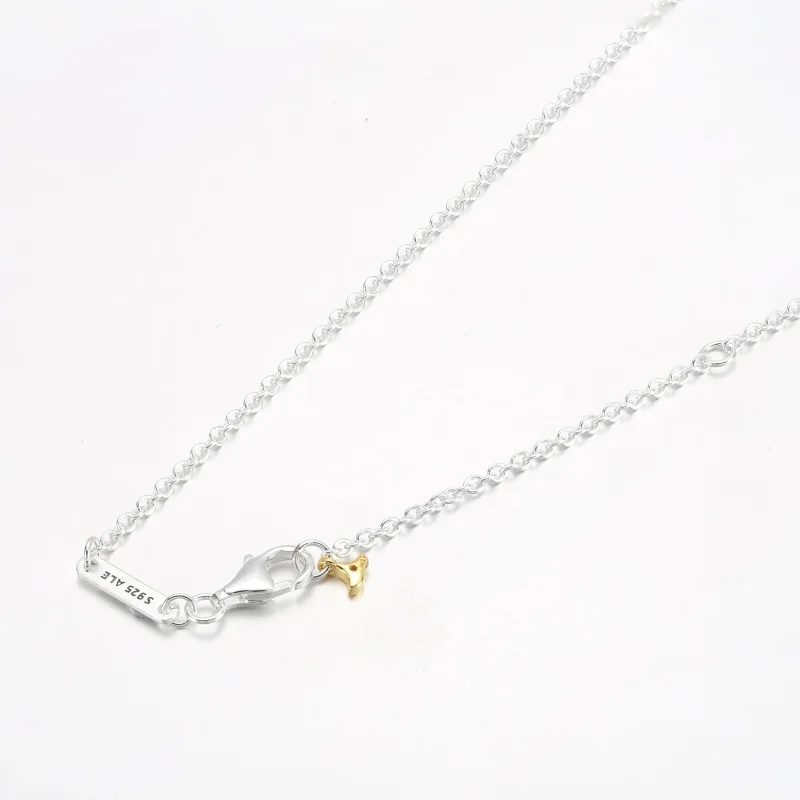 (slika za) PANDORA Ginkgo srebro šterling in 14k pozlačen ovratnik s prozornim kubičnim cir - Ogled 4