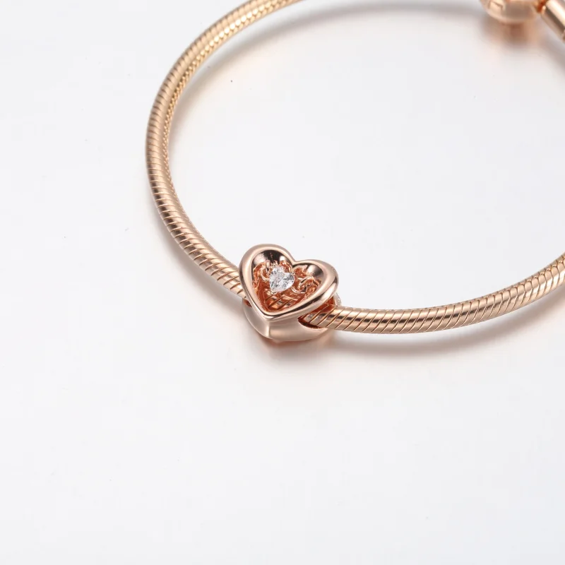 (slika za) PANDORA Obesek s sijočim srcem in lebdečim kamenčkom - 782493C01 - Ogled 5