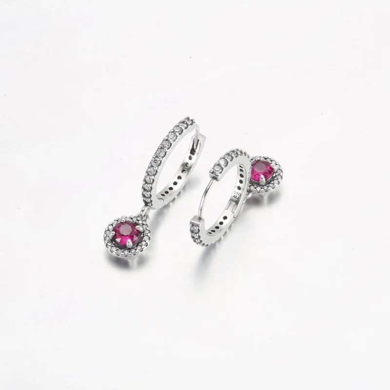 (slika za) PANDORA Obročasti uhani z rdečim okroglim obeskom - 292379C01 - Ogled 3