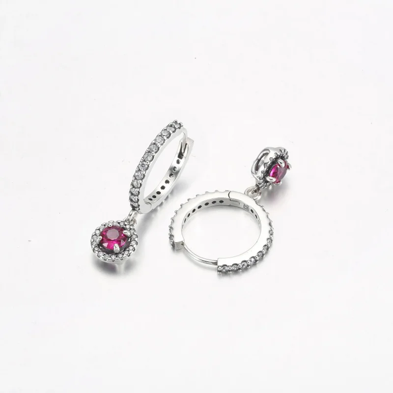 (slika za) PANDORA Obročasti uhani z rdečim okroglim obeskom - 292379C01 - Ogled 5