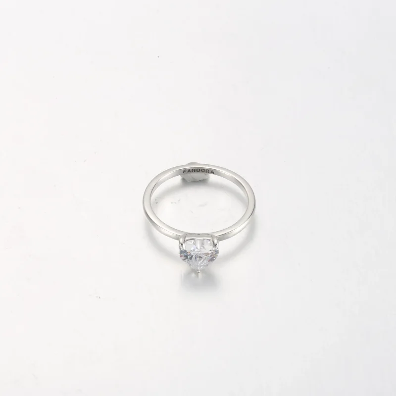 (slika za) PANDORA Prstan z enim svetlikajočim se kamnom v obliki srca - 191165C01 - Ogled 3