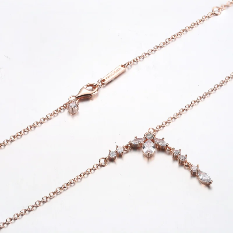 (slika za) PANDORA Sijoča cvetlična ogrlica s padajočimi motivom - 382386C01 - Ogled 5