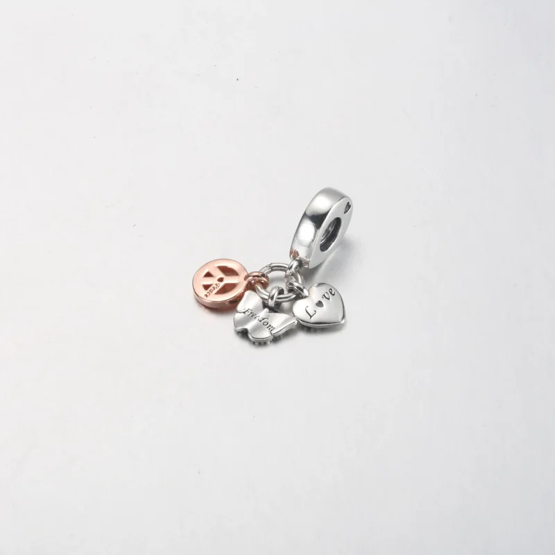 (slika za) PANDORA Trojni viseči obesek s srcem, mavričastim metuljem in znakom miru - 7825 - Ogled 3