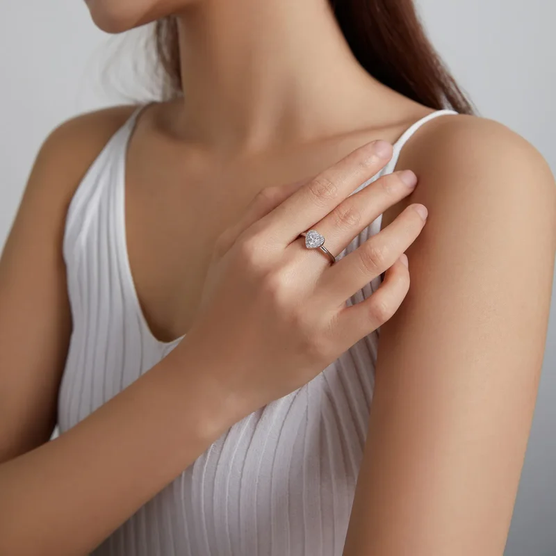 (slika za) Bleščeči prstan s povišanim srčkom v slogu Pandora - SCR725 - Ogled 5