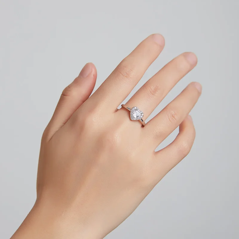 (slika za) Bleščeči prstan s povišanim srčkom v slogu Pandora - SCR725 - Ogled 6