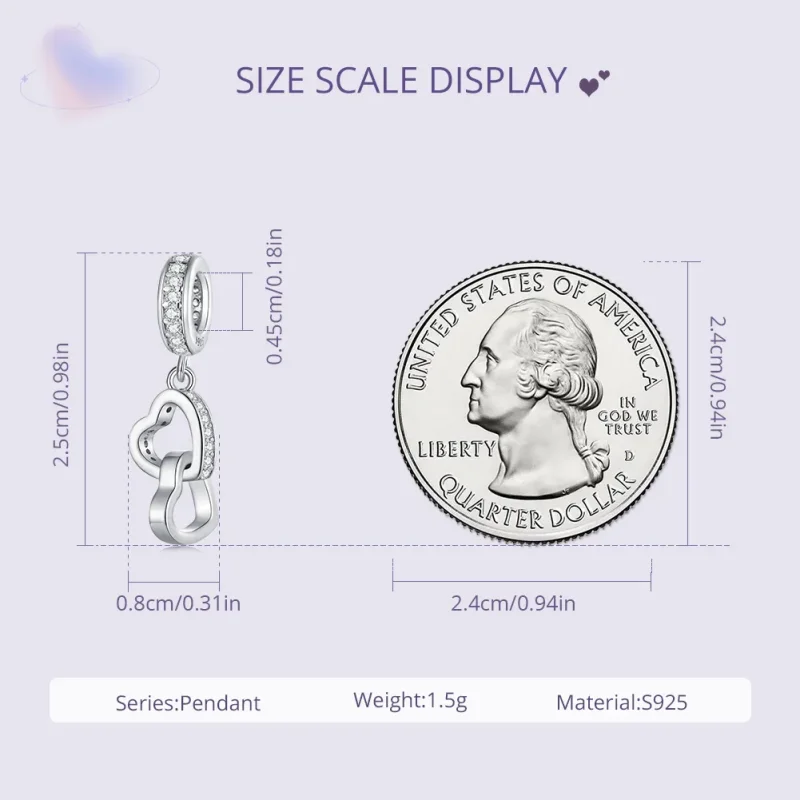 (slika za) Obesek s prepletenimi srci v stilu Pandora - SCC2455 - Ogled 6