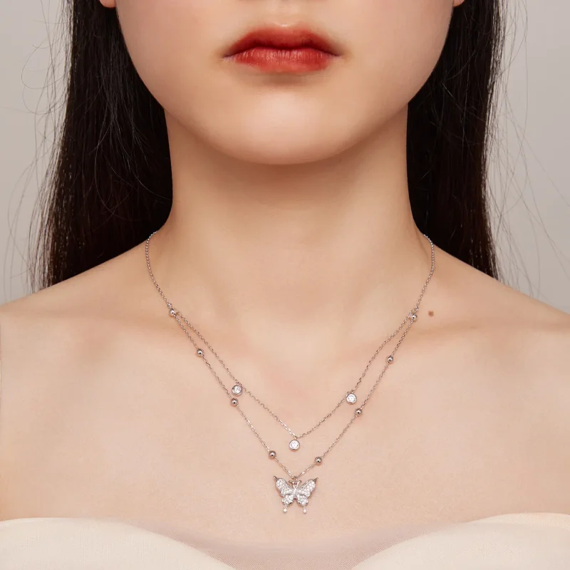 (slika za) Ogrlica z dvojno verižico v slogu Pandora - BSN308 - Ogled 6