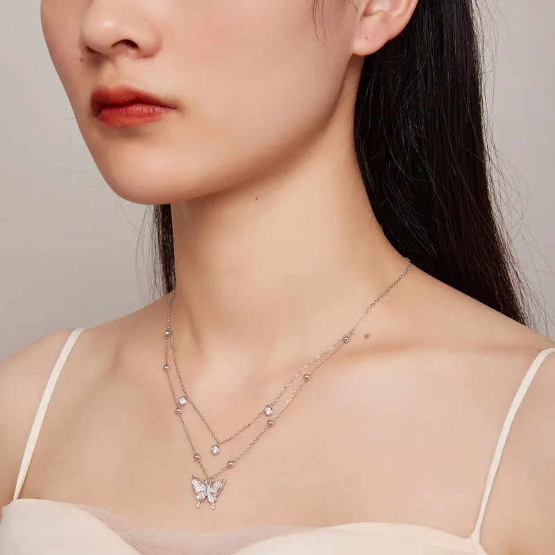 (slika za) Ogrlica z dvojno verižico v slogu Pandora - BSN308 - Ogled 7