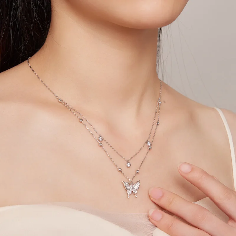 (slika za) Ogrlica z dvojno verižico v slogu Pandora - BSN308 - Ogled 8