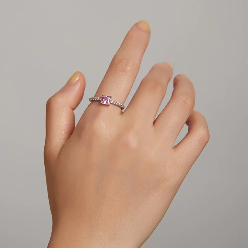 (slika za) Pandora Style Square Sparkle Halo prstan - BSR191 - Ogled 6