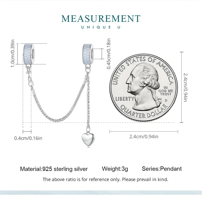 (slika za) Srebrna varovalna veriga v obliki srca Pandora - BSC795 - Ogled 5