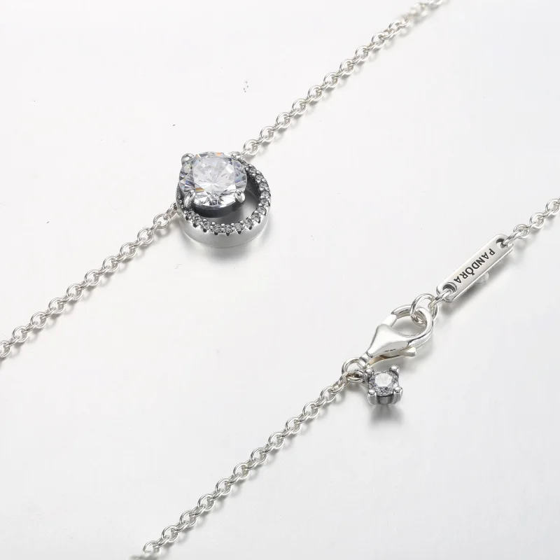 (slika za) Pandora Bleščeča ogrlica z okroglim halo obeskom Collier - 361174C01-45 - Ogled 5