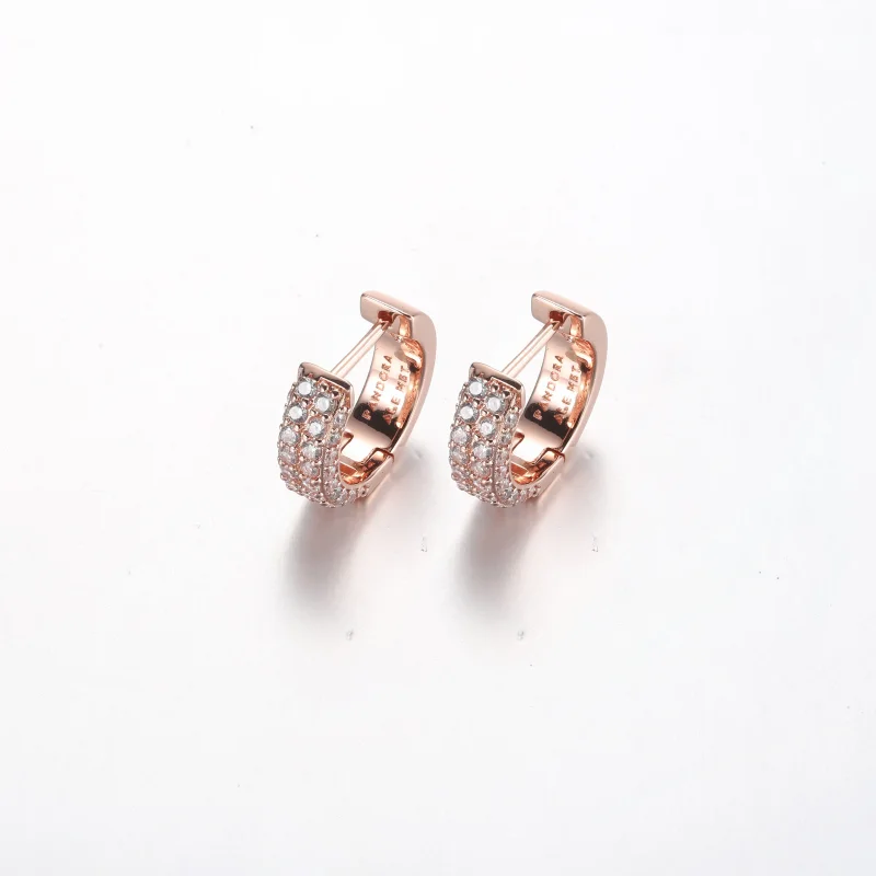 (slika za) Pandora Brezčasni Pavé dvoredni uhani z obroči - 282622C01 - Ogled 2