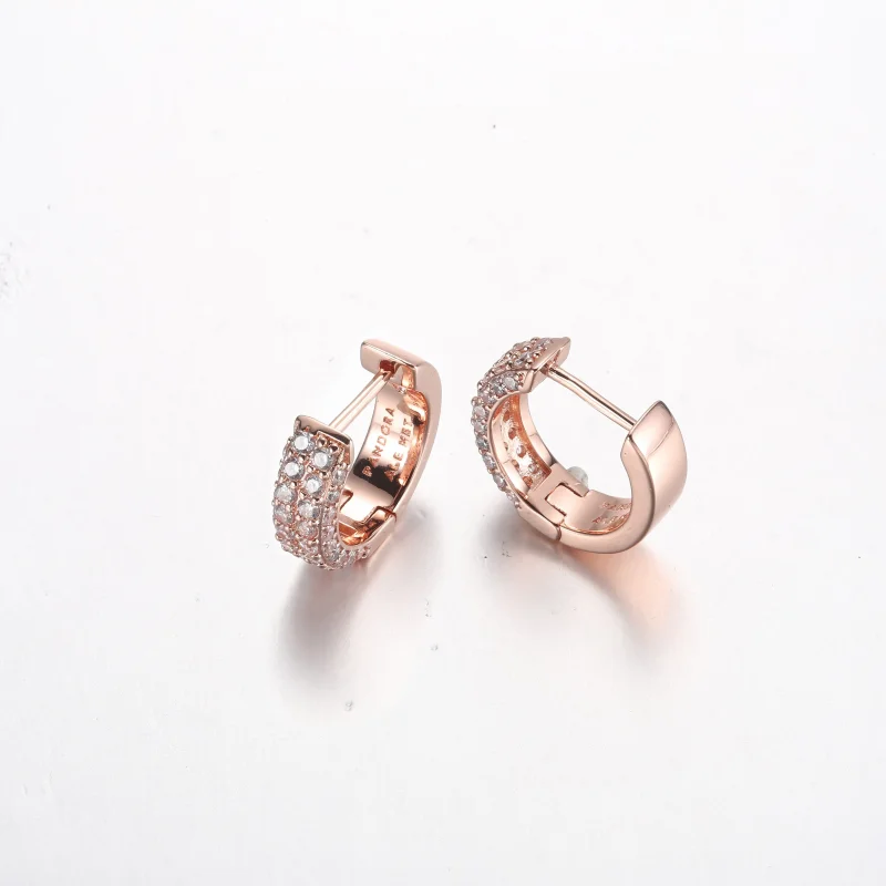 (slika za) Pandora Brezčasni Pavé dvoredni uhani z obroči - 282622C01 - Ogled 4