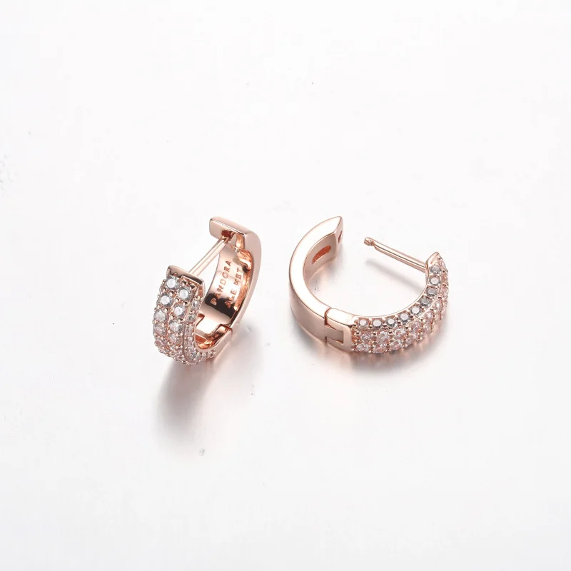 (slika za) Pandora Brezčasni Pavé dvoredni uhani z obroči - 282622C01 - Ogled 5