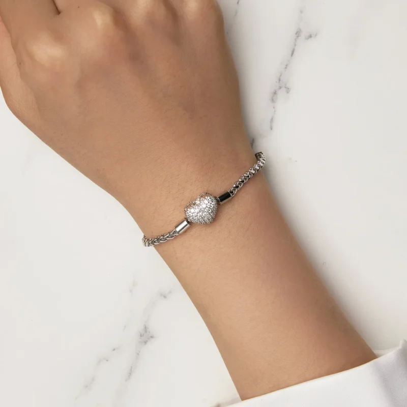 (slika za) Bleščeča zapestnica z verižico v obliki srca Pandora - BSB133 - Ogled 7