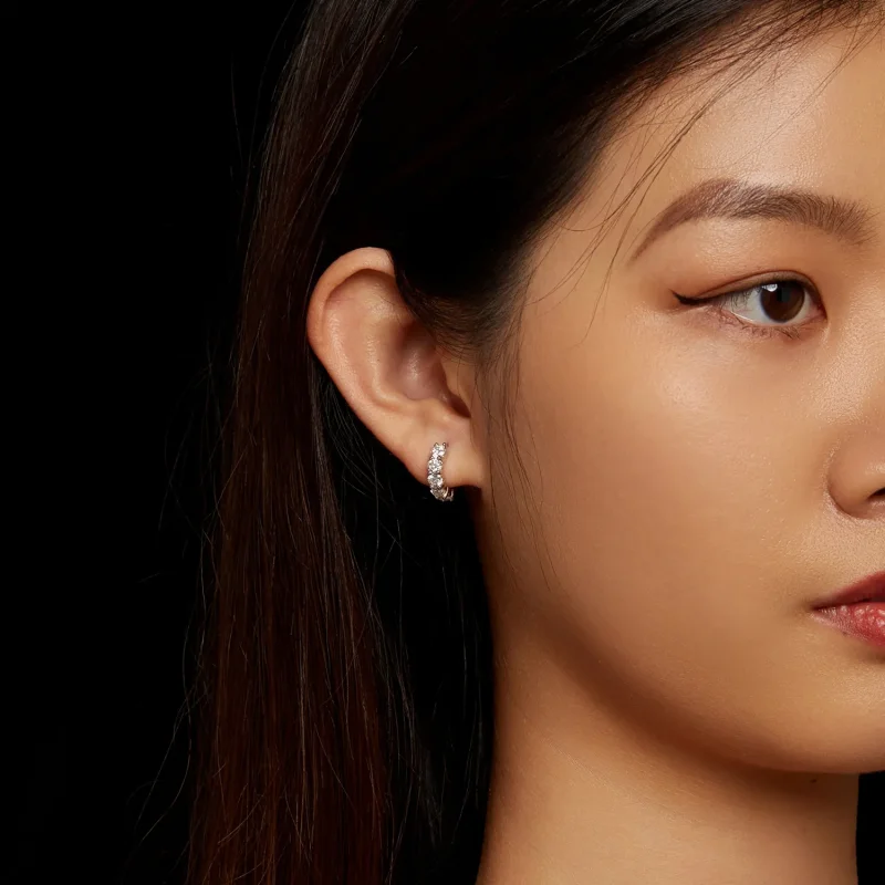 (slika za) Diamantni uhani z obročki iz moissanita v slogu Pandora - MSE033 - Ogled 5