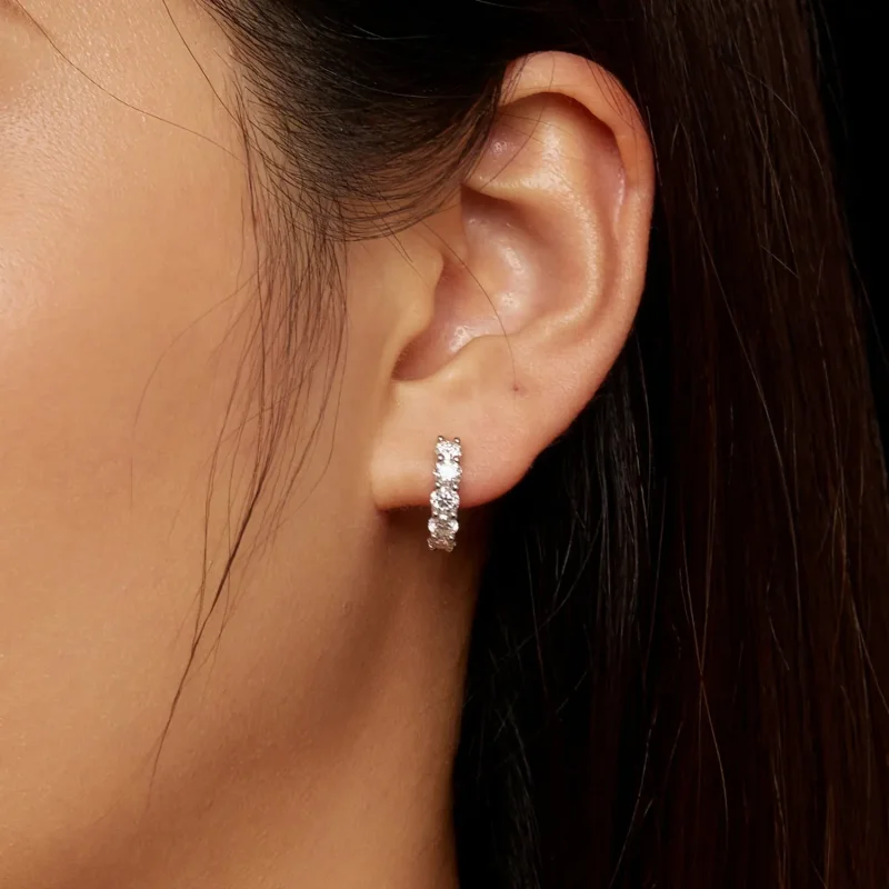 (slika za) Diamantni uhani z obročki iz moissanita v slogu Pandora - MSE033 - Ogled 6