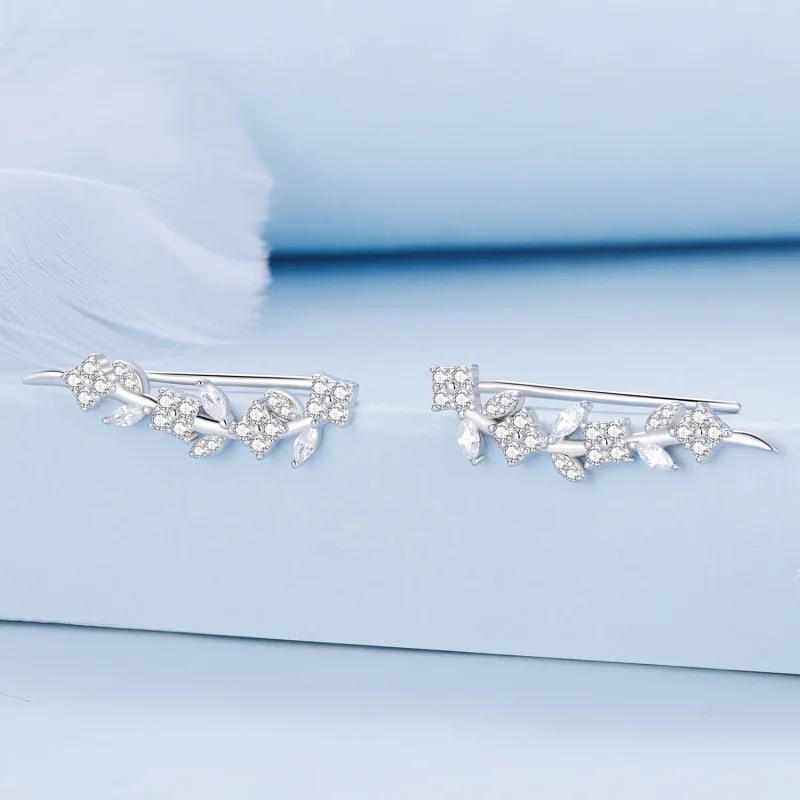 (slika za) Dolgi uhani s štiriperesno deteljico v stilu Pandora - BSE819 - Ogled 2