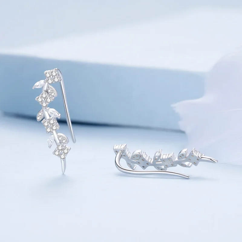 (slika za) Dolgi uhani s štiriperesno deteljico v stilu Pandora - BSE819 - Ogled 3