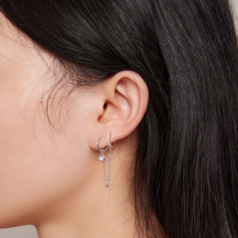 (slika za) Dvojni obročki z verižico iz mesečevega kamna v obliki srca v slogu Pandora - BS - Ogled 6