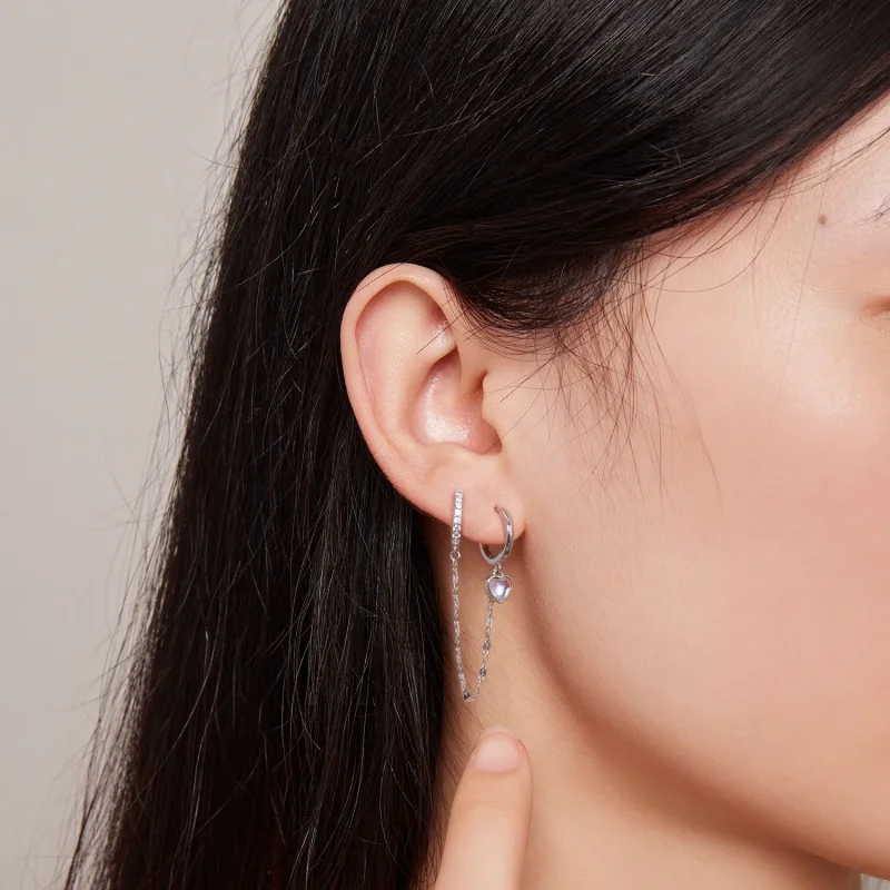 (slika za) Dvojni obročki z verižico iz mesečevega kamna v obliki srca v slogu Pandora - BS - Ogled 7