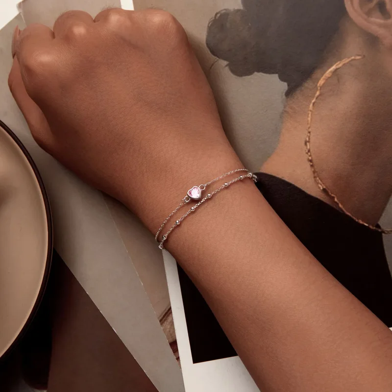 (slika za) Dvoslojna zapestnica z verižico v obliki srca Pandora Style - BSB152 - Ogled 4